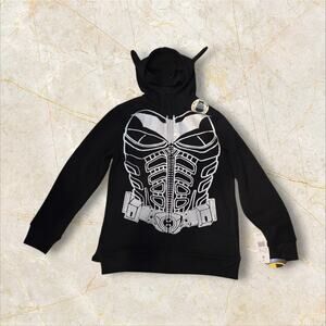 Batman Black Full Zip Hoodie With Mask And Detachable Cape Boys Size Medium NWT